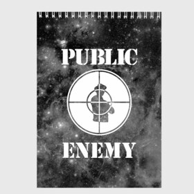 Скетчбук с принтом PUBLIC ENEMY в Кировске, 100% бумага
 | 48 листов, плотность листов — 100 г/м2, плотность картонной обложки — 250 г/м2. Листы скреплены сверху удобной пружинной спиралью | Тематика изображения на принте: public enemy | rap | музыка | паблик энеми | рэп