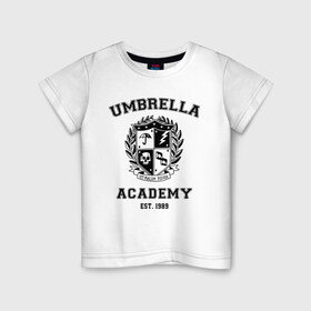 Детская футболка хлопок с принтом The Umbrella Academy в Кировске, 100% хлопок | круглый вырез горловины, полуприлегающий силуэт, длина до линии бедер | the umbrella academy | umbrella | академия амбрелла | амбрелла | герб | зонтик