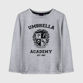 Детский лонгслив хлопок с принтом The Umbrella Academy в Кировске, 100% хлопок | круглый вырез горловины, полуприлегающий силуэт, длина до линии бедер | Тематика изображения на принте: the umbrella academy | umbrella | академия амбрелла | амбрелла | герб | зонтик