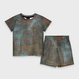 Детский костюм с шортами 3D с принтом Rusty Metal в Кировске,  |  | грязный | краски | металл | разводы | ржавчина | текстура | темный | узор