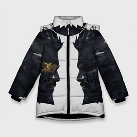 Зимняя куртка для девочек 3D с принтом Deus Ex(спина) в Кировске, ткань верха — 100% полиэстер; подклад — 100% полиэстер, утеплитель — 100% полиэстер. | длина ниже бедра, удлиненная спинка, воротник стойка и отстегивающийся капюшон. Есть боковые карманы с листочкой на кнопках, утяжки по низу изделия и внутренний карман на молнии. 

Предусмотрены светоотражающий принт на спинке, радужный светоотражающий элемент на пуллере молнии и на резинке для утяжки. | adam jensen | cyberpunk | deus ex | eidos montreal | games | human revolution | low poly | mankind divided | square enix | адам дженсен | бог из | игры | киберпанк