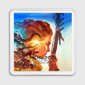 Магнит 55*55 с принтом Horizon Forbidden West в Кировске, Пластик | Размер: 65*65 мм; Размер печати: 55*55 мм | aloy | guerrilla games | horizon forbidden west | hunt | zero dawn | горизонт | запретный запад | игры | нулевой рассвет | охота | элой