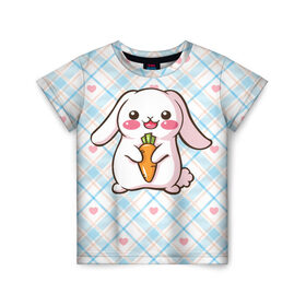 Детская футболка 3D с принтом Милый зайка в Кировске, 100% гипоаллергенный полиэфир | прямой крой, круглый вырез горловины, длина до линии бедер, чуть спущенное плечо, ткань немного тянется | веган | вегетарианец | животное | зайцы | зайчик | зайчонок | заяц | кролик | кроль | крольчонок | овощи | пушистик