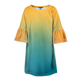 Детское платье 3D с принтом Мягкий летний градиент в Кировске, 100% полиэстер | прямой силуэт, чуть расширенный к низу. Круглая горловина, на рукавах — воланы | градиент | для всех | желтый | зеленый | летний | на каждый день | обычный | переход | повседневный | яркий