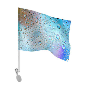 Флаг для автомобиля с принтом Капли голубой роса стекло вода в Кировске, 100% полиэстер | Размер: 30*21 см | вода | градиент | для всех | дождь | капли | летний | на каждый день | обычный | окно | поверхность | повседневный | размытость | роса | стекло