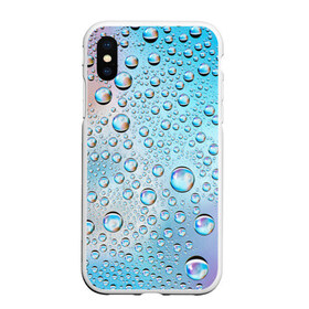 Чехол для iPhone XS Max матовый с принтом Капли голубой роса стекло вода в Кировске, Силикон | Область печати: задняя сторона чехла, без боковых панелей | вода | градиент | для всех | дождь | капли | летний | на каждый день | обычный | окно | поверхность | повседневный | размытость | роса | стекло