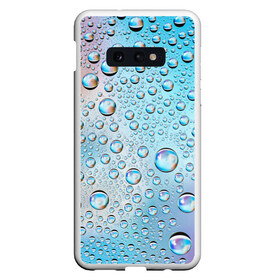 Чехол для Samsung S10E с принтом Капли голубой роса стекло вода в Кировске, Силикон | Область печати: задняя сторона чехла, без боковых панелей | вода | градиент | для всех | дождь | капли | летний | на каждый день | обычный | окно | поверхность | повседневный | размытость | роса | стекло