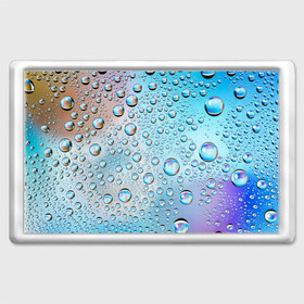 Магнит 45*70 с принтом Капли голубой роса стекло вода в Кировске, Пластик | Размер: 78*52 мм; Размер печати: 70*45 | вода | градиент | для всех | дождь | капли | летний | на каждый день | обычный | окно | поверхность | повседневный | размытость | роса | стекло