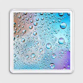 Магнит 55*55 с принтом Капли голубой роса стекло вода в Кировске, Пластик | Размер: 65*65 мм; Размер печати: 55*55 мм | вода | градиент | для всех | дождь | капли | летний | на каждый день | обычный | окно | поверхность | повседневный | размытость | роса | стекло
