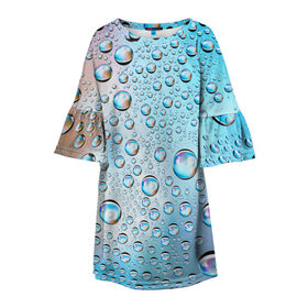 Детское платье 3D с принтом Капли голубой роса стекло вода в Кировске, 100% полиэстер | прямой силуэт, чуть расширенный к низу. Круглая горловина, на рукавах — воланы | вода | градиент | для всех | дождь | капли | летний | на каждый день | обычный | окно | поверхность | повседневный | размытость | роса | стекло