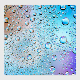Магнитный плакат 3Х3 с принтом Капли голубой роса стекло вода в Кировске, Полимерный материал с магнитным слоем | 9 деталей размером 9*9 см | вода | градиент | для всех | дождь | капли | летний | на каждый день | обычный | окно | поверхность | повседневный | размытость | роса | стекло