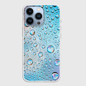 Чехол для iPhone 13 Pro с принтом Капли голубой роса стекло вода в Кировске,  |  | Тематика изображения на принте: вода | градиент | для всех | дождь | капли | летний | на каждый день | обычный | окно | поверхность | повседневный | размытость | роса | стекло