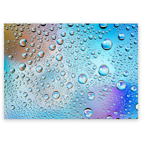 Поздравительная открытка с принтом Капли голубой роса стекло вода в Кировске, 100% бумага | плотность бумаги 280 г/м2, матовая, на обратной стороне линовка и место для марки
 | Тематика изображения на принте: вода | градиент | для всех | дождь | капли | летний | на каждый день | обычный | окно | поверхность | повседневный | размытость | роса | стекло