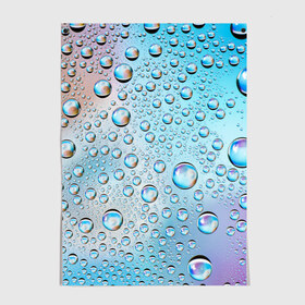 Постер с принтом Капли голубой роса стекло вода в Кировске, 100% бумага
 | бумага, плотность 150 мг. Матовая, но за счет высокого коэффициента гладкости имеет небольшой блеск и дает на свету блики, но в отличии от глянцевой бумаги не покрыта лаком | вода | градиент | для всех | дождь | капли | летний | на каждый день | обычный | окно | поверхность | повседневный | размытость | роса | стекло
