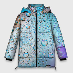 Женская зимняя куртка 3D с принтом Капли голубой роса стекло вода в Кировске, верх — 100% полиэстер; подкладка — 100% полиэстер; утеплитель — 100% полиэстер | длина ниже бедра, силуэт Оверсайз. Есть воротник-стойка, отстегивающийся капюшон и ветрозащитная планка. 

Боковые карманы с листочкой на кнопках и внутренний карман на молнии | вода | градиент | для всех | дождь | капли | летний | на каждый день | обычный | окно | поверхность | повседневный | размытость | роса | стекло