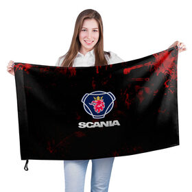 Флаг 3D с принтом Scania в Кировске, 100% полиэстер | плотность ткани — 95 г/м2, размер — 67 х 109 см. Принт наносится с одной стороны | scania | автобус | грузовик | дальнобой | дальнобойщик | лев | скания | фура | шведское авто