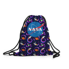 Рюкзак-мешок 3D с принтом НАСА | NASA в Кировске, 100% полиэстер | плотность ткани — 200 г/м2, размер — 35 х 45 см; лямки — толстые шнурки, застежка на шнуровке, без карманов и подкладки | 