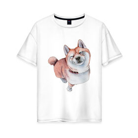 Женская футболка хлопок Oversize с принтом Акита в Кировске, 100% хлопок | свободный крой, круглый ворот, спущенный рукав, длина до линии бедер
 | акита | животные | песокафе | рисунок | собаки