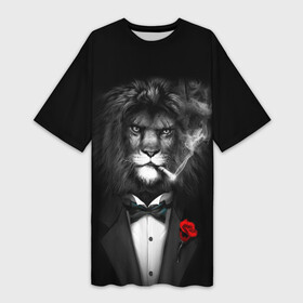 Платье-футболка 3D с принтом Брутальный Лев в Кировске,  |  | animal | casual | lion | брутал | брутальный | дым | лев | львенок | огонь | роза | смокинг | темный | чб | черно белое | черно белый | черный