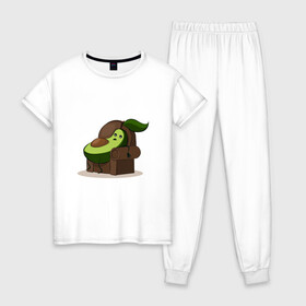 Женская пижама хлопок с принтом Авокадо в Кировске, 100% хлопок | брюки и футболка прямого кроя, без карманов, на брюках мягкая резинка на поясе и по низу штанин | avocado | авокадо