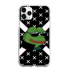 Чехол для iPhone 11 Pro Max матовый с принтом Pepe в очках EZ в Кировске, Силикон |  | ez | glitch | pepe | pepe frog | pepe в очках | silvername | twitch emout | жабка в очках | крестики