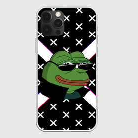 Чехол для iPhone 12 Pro с принтом Pepe в очках EZ в Кировске, силикон | область печати: задняя сторона чехла, без боковых панелей | Тематика изображения на принте: ez | glitch | pepe | pepe frog | pepe в очках | silvername | twitch emout | жабка в очках | крестики