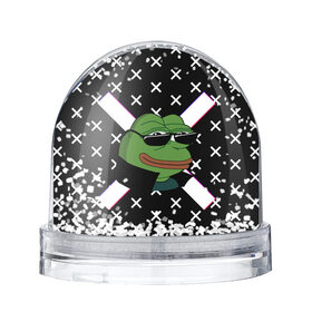 Снежный шар с принтом Pepe в очках EZ в Кировске, Пластик | Изображение внутри шара печатается на глянцевой фотобумаге с двух сторон | ez | glitch | pepe | pepe frog | pepe в очках | silvername | twitch emout | жабка в очках | крестики