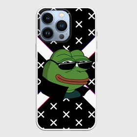 Чехол для iPhone 13 Pro с принтом Pepe в очках EZ в Кировске,  |  | Тематика изображения на принте: ez | glitch | pepe | pepe frog | pepe в очках | silvername | twitch emout | жабка в очках | крестики