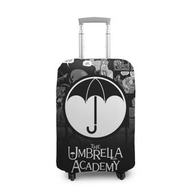 Чехол для чемодана 3D с принтом Академия Амбрелла в Кировске, 86% полиэфир, 14% спандекс | двустороннее нанесение принта, прорези для ручек и колес | the umbrella academy | umbrella | академия амбрелла | амбрелла | герб | зонтик | комиксы