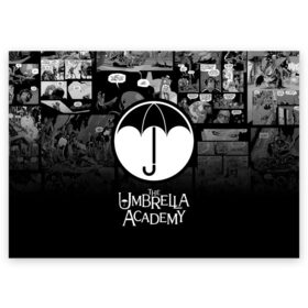 Поздравительная открытка с принтом Академия Амбрелла в Кировске, 100% бумага | плотность бумаги 280 г/м2, матовая, на обратной стороне линовка и место для марки
 | the umbrella academy | umbrella | академия амбрелла | амбрелла | герб | зонтик | комиксы