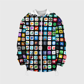 Детская куртка 3D с принтом Iphone and Apps Icons в Кировске, 100% полиэстер | застежка — молния, подол и капюшон оформлены резинкой с фиксаторами, по бокам — два кармана без застежек, один потайной карман на груди, плотность верхнего слоя — 90 г/м2; плотность флисового подклада — 260 г/м2 | android | apk | apps | icon | iphone | iphone and apps icons | social | айфон | андроид | значок | приложение