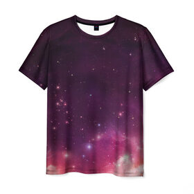 Мужская футболка 3D с принтом Космическая вспышка в Кировске, 100% полиэфир | прямой крой, круглый вырез горловины, длина до линии бедер | арт | желтый | звёзды | космос | красный | облако | розовый | сияние | фиолетовый | яркие цвета
