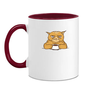 Кружка двухцветная с принтом Grumpy Cat Coffee в Кировске, керамика | объем — 330 мл, диаметр — 80 мм. Цветная ручка и кайма сверху, в некоторых цветах — вся внутренняя часть | cat | coffee | grumpy | hot | kitten | kitty | pussycat | ароматный | горячий | грампи | злой | киса | кот | котик | котэ | кофе | кофеек | кошка | кружка | милый | не выспался | недовольный | прикол | сердитый | сонный | чашка