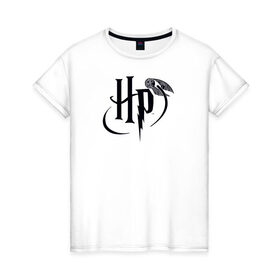 Женская футболка хлопок с принтом Harry Potter Logo в Кировске, 100% хлопок | прямой крой, круглый вырез горловины, длина до линии бедер, слегка спущенное плечо | harry potter | vdosadir | гарри поттер | джоан роулинг