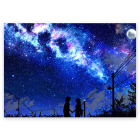 Поздравительная открытка с принтом Ночное Небо в Кировске, 100% бумага | плотность бумаги 280 г/м2, матовая, на обратной стороне линовка и место для марки
 | blue | sky | башни | звездное небо | звезды | космическое | красота | небо | ночь | синий