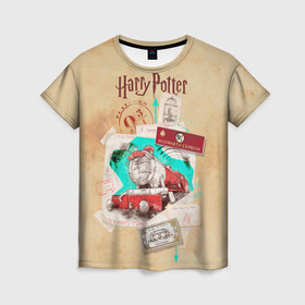Женская футболка 3D с принтом Harry Potter Hogwarts Express в Кировске, 100% полиэфир ( синтетическое хлопкоподобное полотно) | прямой крой, круглый вырез горловины, длина до линии бедер | harry potter | kings cross station | vdosadir | вокзал кингс кросс | гарри поттер | джоан роулинг | платформа