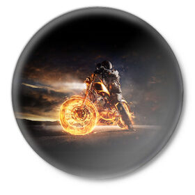 Значок с принтом Flame в Кировске,  металл | круглая форма, металлическая застежка в виде булавки | Тематика изображения на принте: fire | flame | helmet | motorcycle | night | racer | гонщик | мотоцикл | ночь | огонь | пламя | шлем