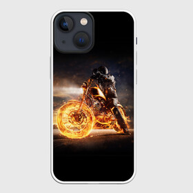 Чехол для iPhone 13 mini с принтом Flame в Кировске,  |  | fire | flame | helmet | motorcycle | night | racer | гонщик | мотоцикл | ночь | огонь | пламя | шлем