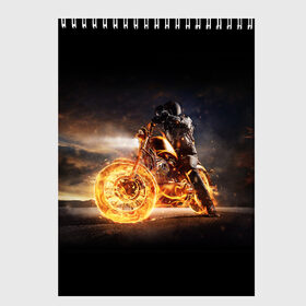 Скетчбук с принтом Flame в Кировске, 100% бумага
 | 48 листов, плотность листов — 100 г/м2, плотность картонной обложки — 250 г/м2. Листы скреплены сверху удобной пружинной спиралью | fire | flame | helmet | motorcycle | night | racer | гонщик | мотоцикл | ночь | огонь | пламя | шлем