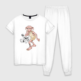 Женская пижама хлопок с принтом House Elf Dobby в Кировске, 100% хлопок | брюки и футболка прямого кроя, без карманов, на брюках мягкая резинка на поясе и по низу штанин | dobby | harry potter | vdosadir | гарри поттер | джоан роулинг | добби