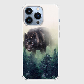 Чехол для iPhone 13 Pro с принтом Волк в Кировске,  |  | альфа | амега | волк | волчонок | дым | зверь | зелёная | зима | красивая | лайка | лес | лесс | омега | пёс | подарок | прикольная | сибирь | сказка | собака | сосны | тайга | фильм | хаски | щенок