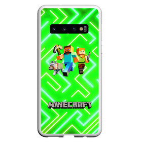 Чехол для Samsung Galaxy S10 с принтом Майнкрафт Minecraft в Кировске, Силикон | Область печати: задняя сторона чехла, без боковых панелей | Тематика изображения на принте: alex | creeper | dungeons | minecraft | piggy | steve | алекс | бой | гаст | герои | детские | зелень | зомби | крипер | логотипигры | майнкрафт | мобы | неоновый | песочница | пигги | пиксельный | подземелья | популярные