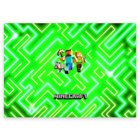 Поздравительная открытка с принтом Майнкрафт / Minecraft в Кировске, 100% бумага | плотность бумаги 280 г/м2, матовая, на обратной стороне линовка и место для марки
 | Тематика изображения на принте: alex | creeper | dungeons | minecraft | piggy | steve | алекс | бой | гаст | герои | детские | зелень | зомби | крипер | логотипигры | майнкрафт | мобы | неоновый | песочница | пигги | пиксельный | подземелья | популярные