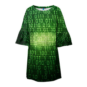 Детское платье 3D с принтом Двоичный код в Кировске, 100% полиэстер | прямой силуэт, чуть расширенный к низу. Круглая горловина, на рукавах — воланы | Тематика изображения на принте: it | двоичный код | информация | код | кодерам | кодеру | программирование | программисту | технологии