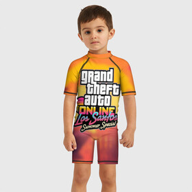 Детский купальный костюм 3D с принтом GTA Online: Los Santos в Кировске, Полиэстер 85%, Спандекс 15% | застежка на молнии на спине | auto | game | grand | gta | gta5 | los santos | rockstar | theft | гта | гта5 | игра | лос сантос | майкл | онлайн | рокстар | тревор | франклин