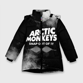 Зимняя куртка для девочек 3D с принтом Arctic Monkeys в Кировске, ткань верха — 100% полиэстер; подклад — 100% полиэстер, утеплитель — 100% полиэстер. | длина ниже бедра, удлиненная спинка, воротник стойка и отстегивающийся капюшон. Есть боковые карманы с листочкой на кнопках, утяжки по низу изделия и внутренний карман на молнии. 

Предусмотрены светоотражающий принт на спинке, радужный светоотражающий элемент на пуллере молнии и на резинке для утяжки. | arctic | monkeys | rock | алекс тёрнер | арктик | группа | группы | джейми кук | инди | манкиз | музыка | мэтт хелдерс | ник омэлли | постпанк | рок