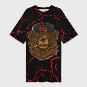Платье-футболка 3D с принтом Медведь | СССР в Кировске,  |  | bear | bears | cosmo | gagarin | stalin | ussr | гагарин | герой | коммунизм | комунизм | космос | красная | ленин | медведи | медведь | медвежонок | молот | отечественная | первый космонавт | серп | серп и молот | союз