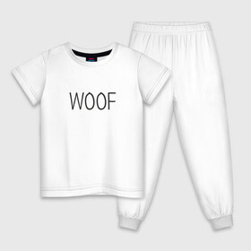 Детская пижама хлопок с принтом Woof в Кировске, 100% хлопок |  брюки и футболка прямого кроя, без карманов, на брюках мягкая резинка на поясе и по низу штанин
 | woof | животные | звери | надпись | пёс | песокафе | питомцы | собака | собаки | собачка | щенок