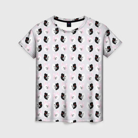 Женская футболка 3D с принтом Monokuma в Кировске, 100% полиэфир ( синтетическое хлопкоподобное полотно) | прямой крой, круглый вырез горловины, длина до линии бедер | danganronpa | директор | пик надежды | ученик | школа