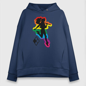 Женское худи Oversize хлопок с принтом Harley Quinn Rainbow в Кировске, френч-терри — 70% хлопок, 30% полиэстер. Мягкий теплый начес внутри —100% хлопок | боковые карманы, эластичные манжеты и нижняя кромка, капюшон на магнитной кнопке | dc pride | harley quinn | justice league | pride | vdosadir | лига справедливости | прайд | радуга | харли квинн